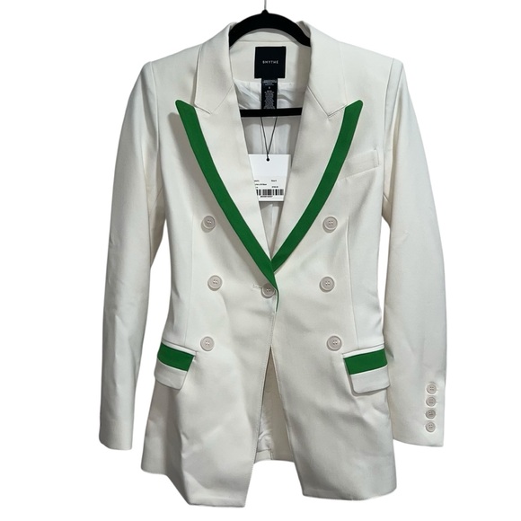 NEW NWT SMYTHE Taped Not A DB Blazer Jacket In Tennis Ivory & Green - Picture 3 of 9